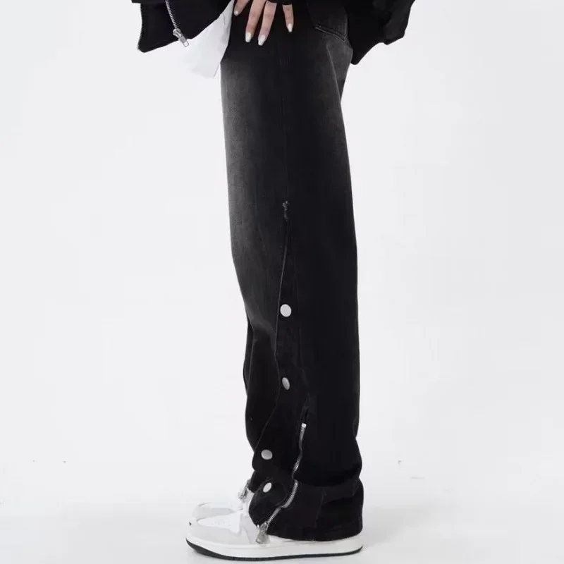 

Pop Four Seasons Men's American Style High Street Casual Jeans Pants Loose Casual Zipper Bootcut Denim Trousers Male Men Streetw
