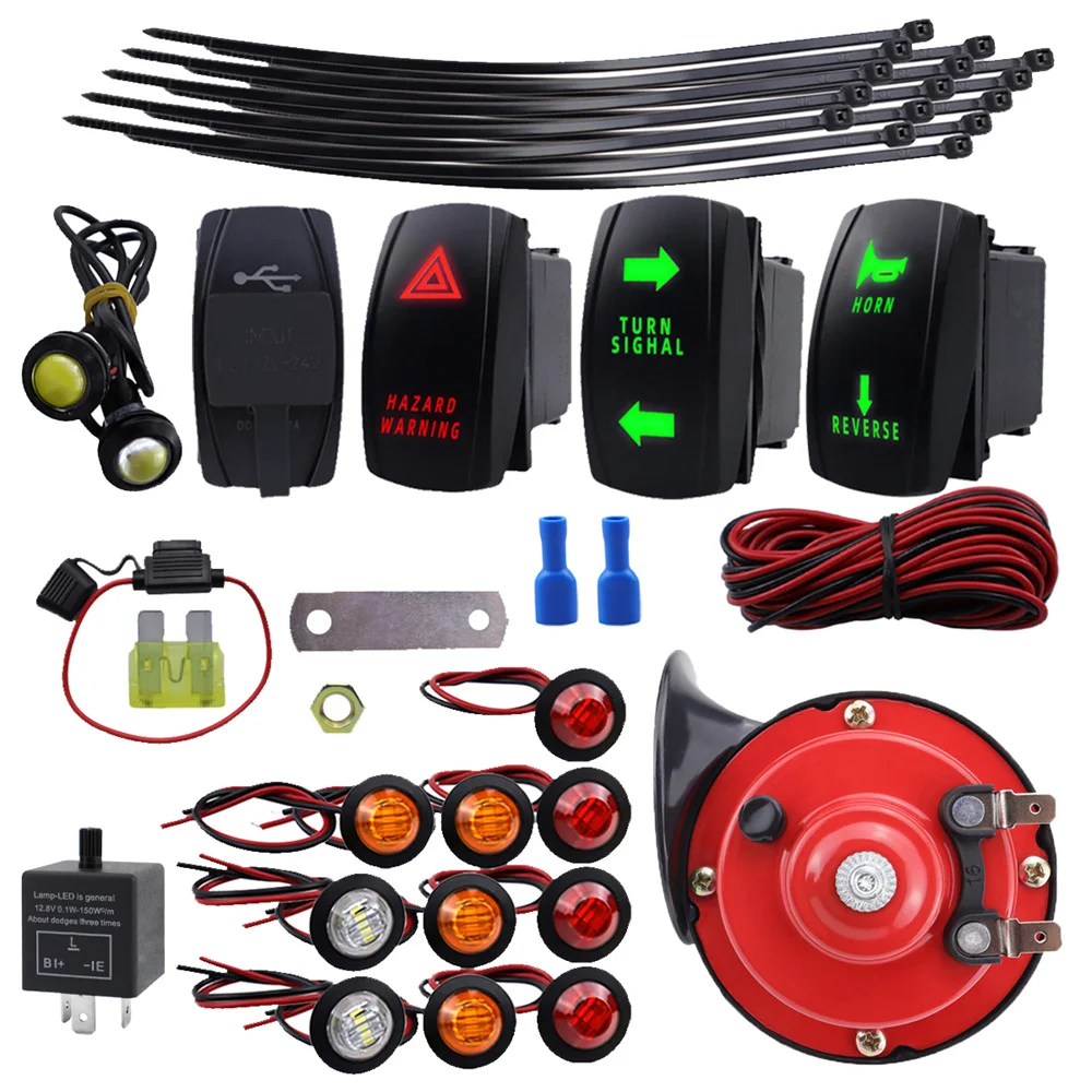 

Horn Rocker Switch Relay Turn Signal Kit Fit for Polaris RZR Ranger Xp Turbo Can-Am Kawasaki Golf Cart