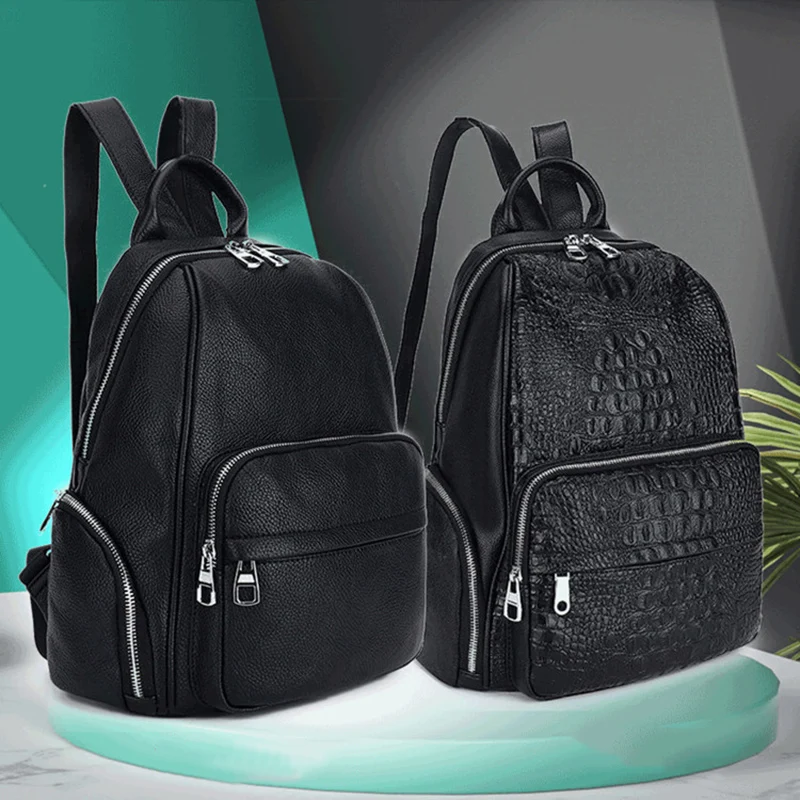 Top Genuine Leather Backpacks Alligator Pattern Women\'s Backpacks Shoulder bags Cowhide Embossing Ladies School Backpack 2024