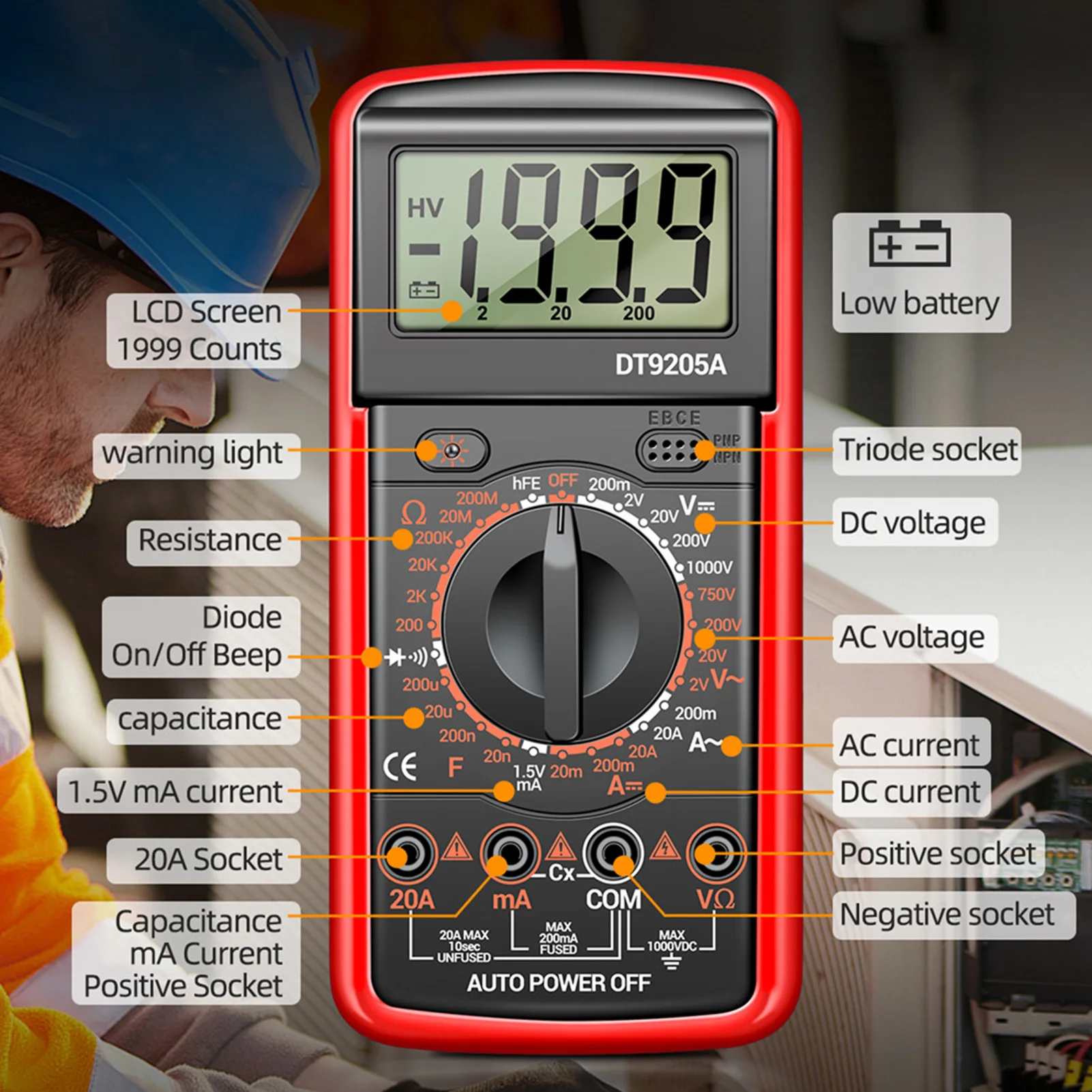 Multi Tester Universal Meter With Extendable Support Frame Digital Multimeter Short Circuit Detection Low Power Consumption Mode