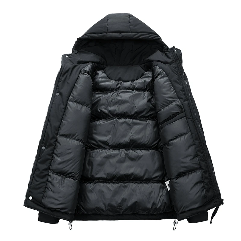 Veste à capuche rembourrée en coton pour hommes avec grandes poches, parkas chaudes, coupe-vent monochrome, vêtements d\'extérieur pour documents,