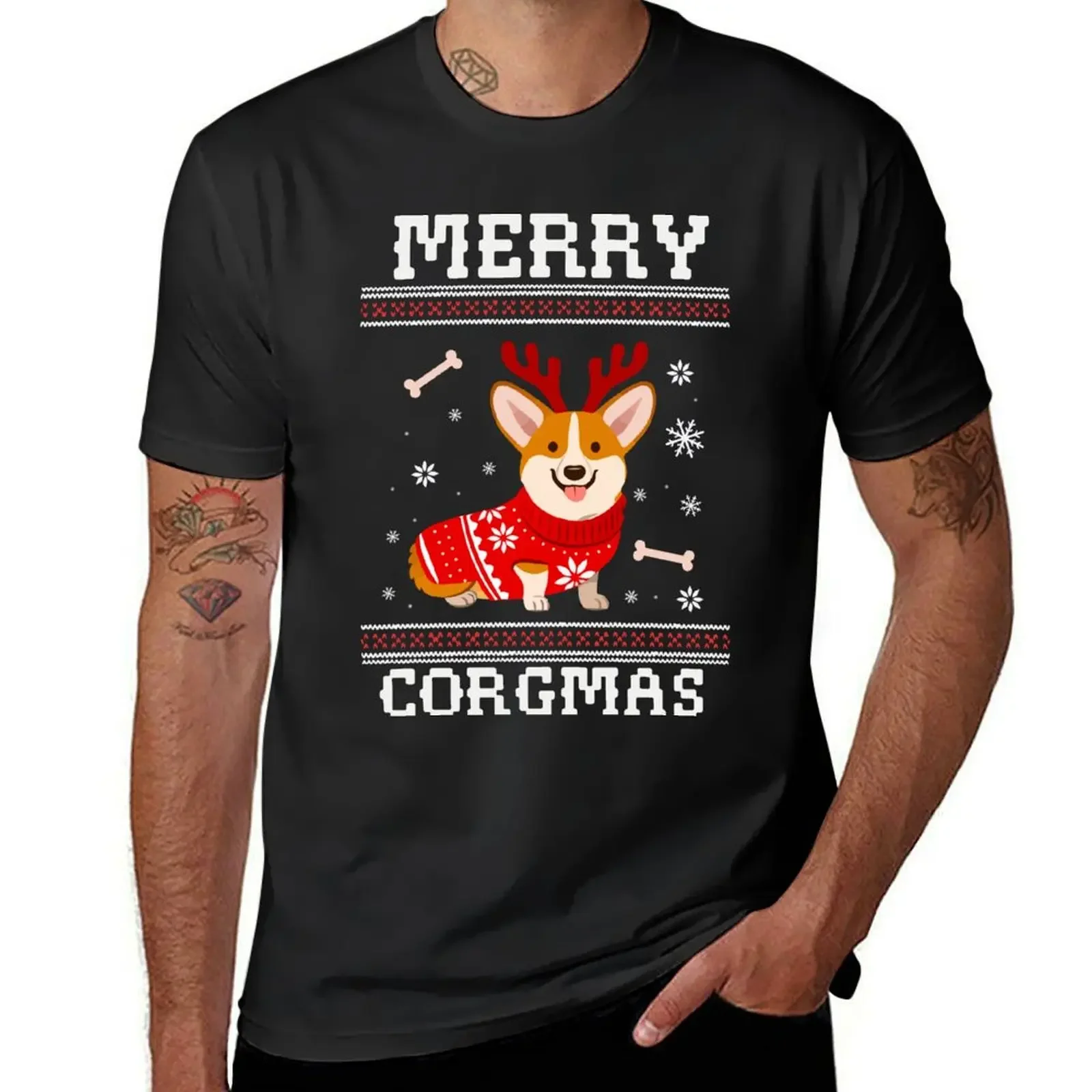 Merry Corgmas Ugly Sweater T-Shirt kawaii clothes Short sleeve tee T-shirt men