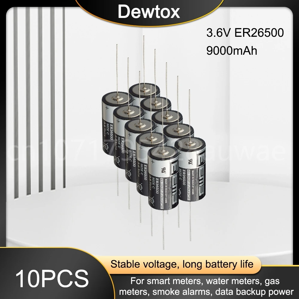 

10PCS ER26500 3.6V 9000mAh C Size Lithium Battery Un-rechargeable Batteries High Energy Spindle Needle