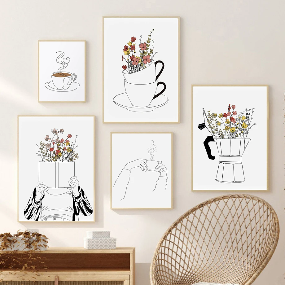 Coffee Lover Art Print Set Book Lover Art Print Minimalism Wall Art Canvas Painting Nordic Poster Home Living Room Decor