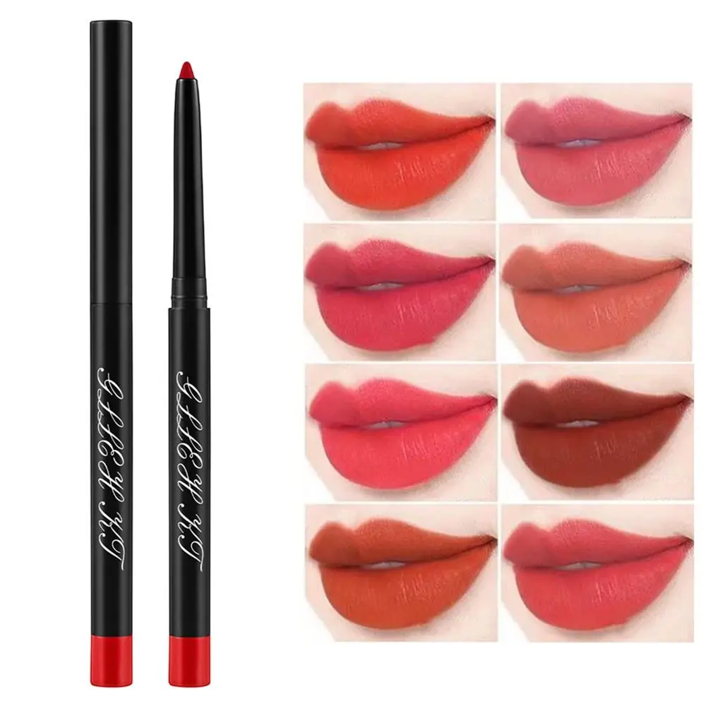 8 Colors Sexy Cosmetics Velvet Lipliner Pencil Non-stick Cup Fog Surface Matte Lipstick Pen Smooth Waterproof Lip Liner Women