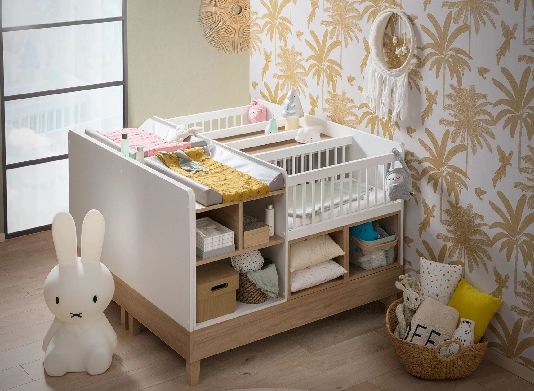 Simultaneous Use by Two Babies Freely Combinable  Kids' Cribs Montessori Floor Bed Expandable Cot Wood Metal Foldable