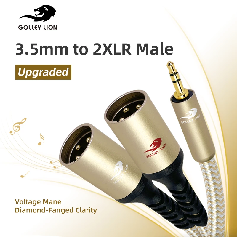 GOLLEY LION XLR Microphone Splitter Audio Cable - 3.5mm TRS to 2XLR Stereo Male Interconnect Y Adapter