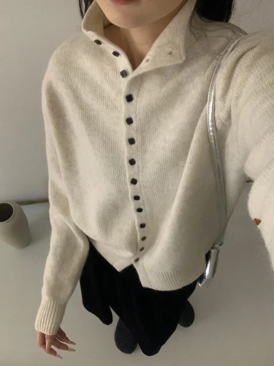 الكورية Sle الوقوف طوق زر واحد الصوف سترة مشغولة من الصوف ربيع جديد فضفاض التخسيس سترة ملابس خارجية تنفس الرطوبة... #2