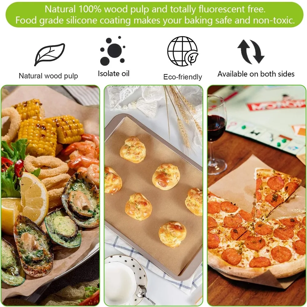 200 Pieces Parchment Paper Baking Sheets Non stick Pre-cut for Baking BBQ Paper Wax Paper Air Fryer Steaming Cookies Disposable