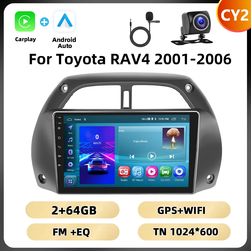 Podofo 8Core 2Din Autoradio Voor Toyota RAV4 2001-2006 Multimedia Speler WIFI 4G AI Voice BT Carplay Android Autoradio RDS