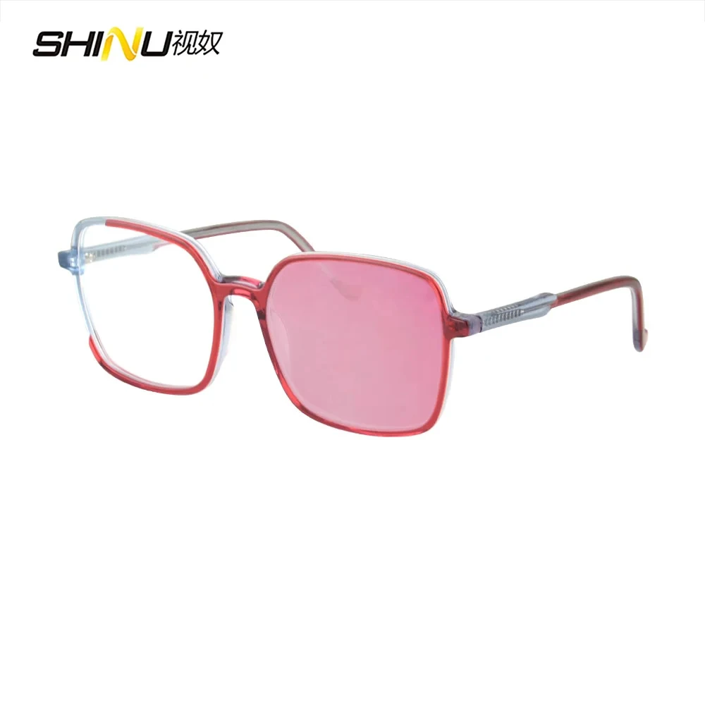 

Photochromic myopia Glasses Women Acetate Color Frame Big Size Myopia Graduated Glasses Ladies Photo Pink Blue Purple Lenses