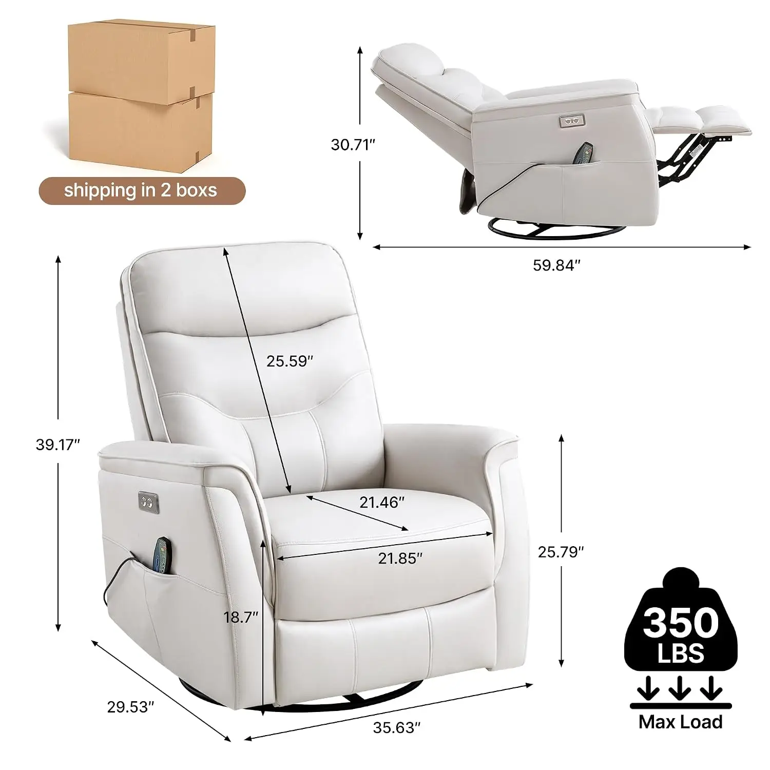 Recliner Chair for Adults, Power Rocker Recliner Massage and Heat, Faux Leather Oversized Swivel Reclining Nursery, Customized