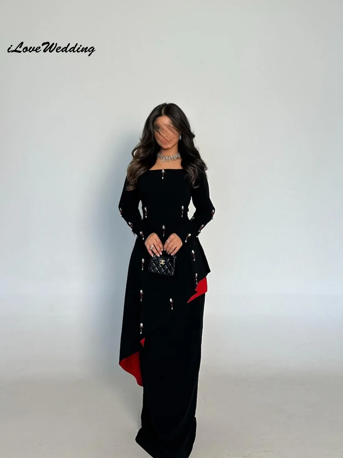 Customized Long Sleeve Elegant Crystal Evening Dress Formal Wedding Party Dress For Women Long Prom Dress For Gala Floor Length