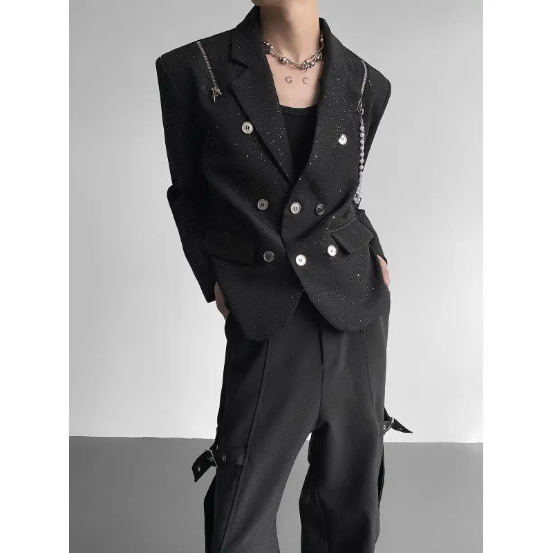 

Tianxing Punk Metal Chain Men's Jaet Ro Band Clothing Flaing Sequins Faionable Autumn Outerwear Stand Fit Polyester