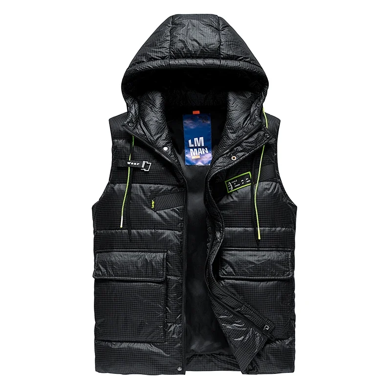 Hooded Drawstring Warm Down Vest Warm Windproof Fashion Simple Lettering Design Loose Version Fabric Comfortable Skin-friendly