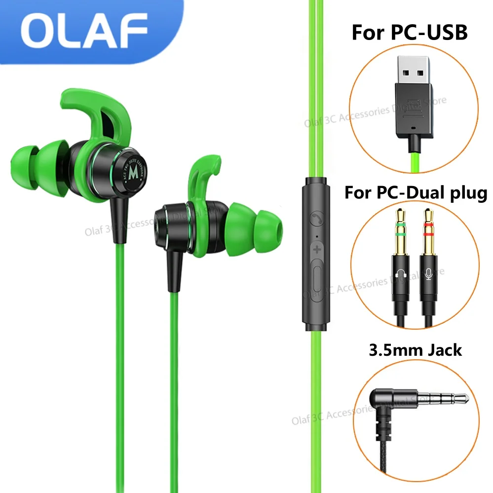 USB/Dual 3.5mm Wired Headphones Gaming Headset For Desktop Laptop Earphones Handsfree 3.5mm Jack Cable Earbuds For Mobile Phone