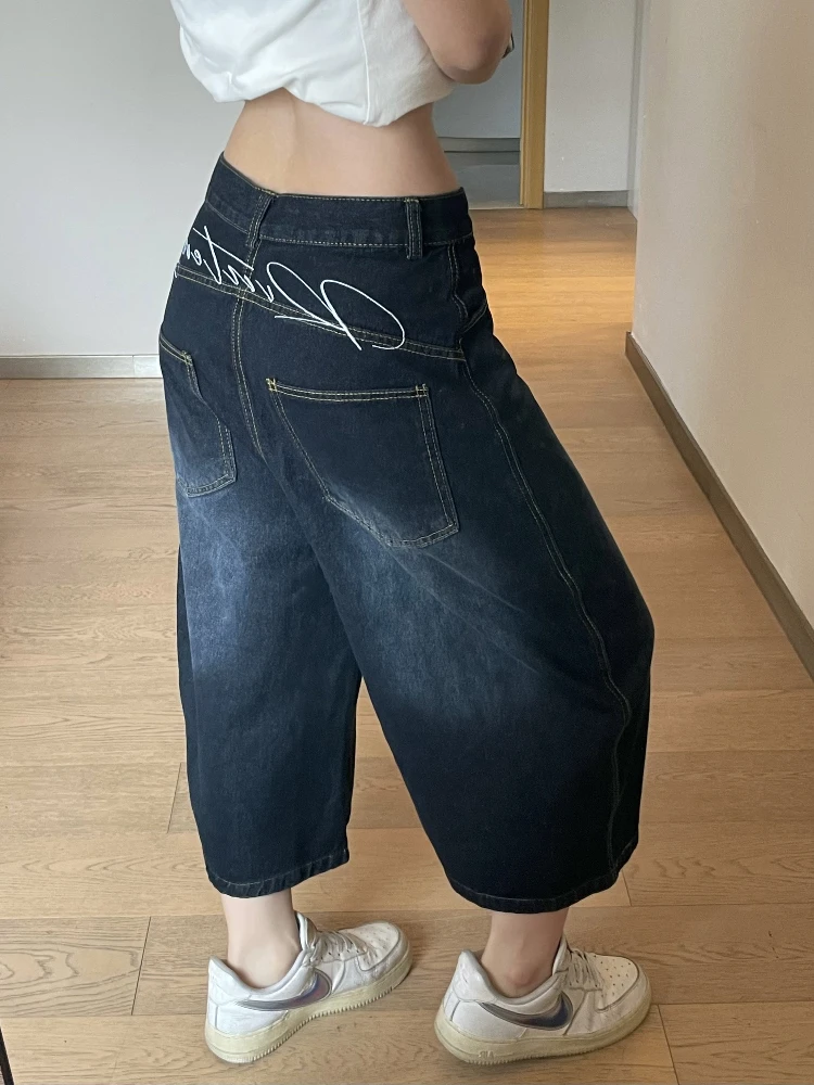 

American Sle Retro Loose Knife 7/8 Length Embroidered High Waist Wide Leg Jeans Men's Summer New Street Cleanfit Pants