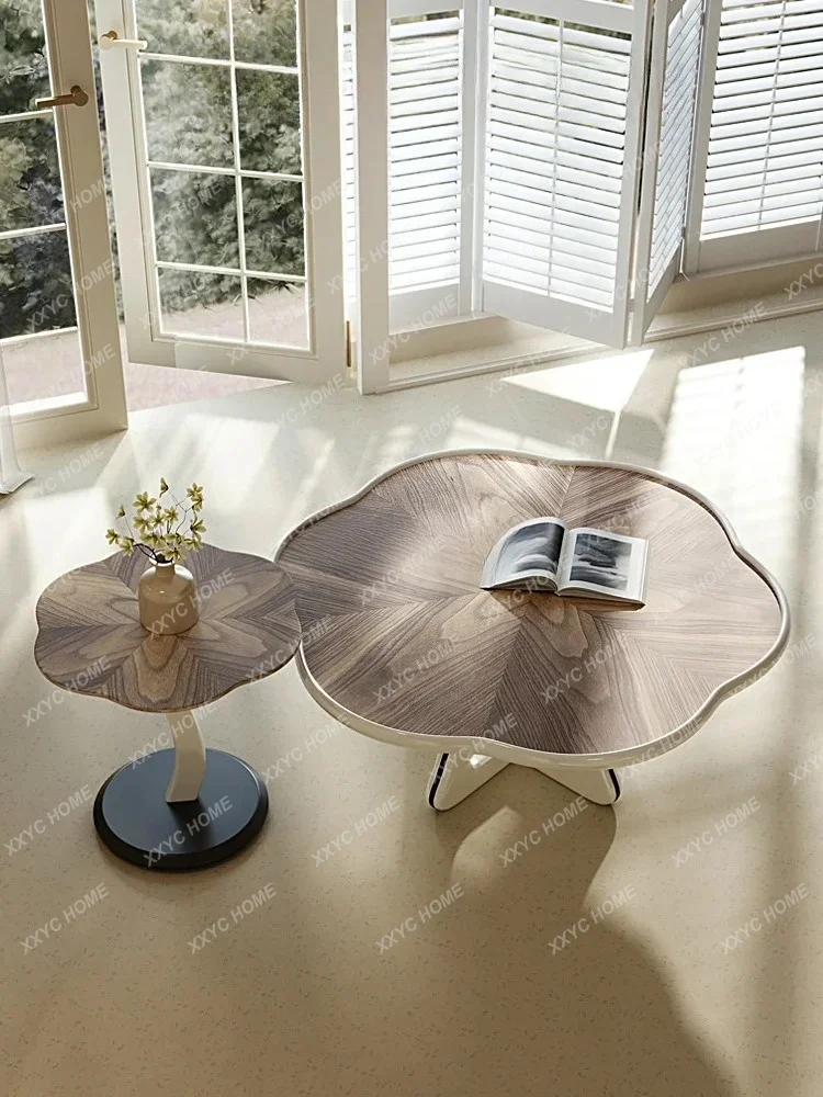 

retro solid wood flower coffee table simple living room walnut round coffee table