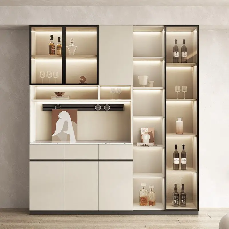 

Modern Kitchen Cabinet Sideboards Tall Cabinet with Glass Doors and Drawer Wine Cabinet Pantry Hunch with Shelves Kitchen Island