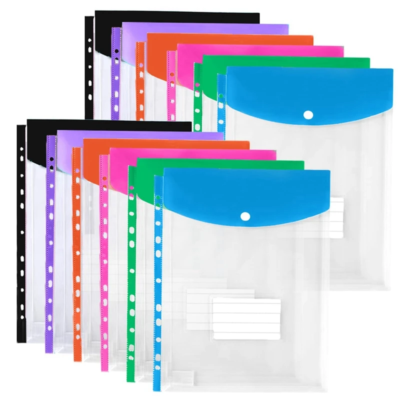 Binder Pockets For 3/4/11 Ring Binder, Expandable Document Organizer With Snap Button And Label 12Pack