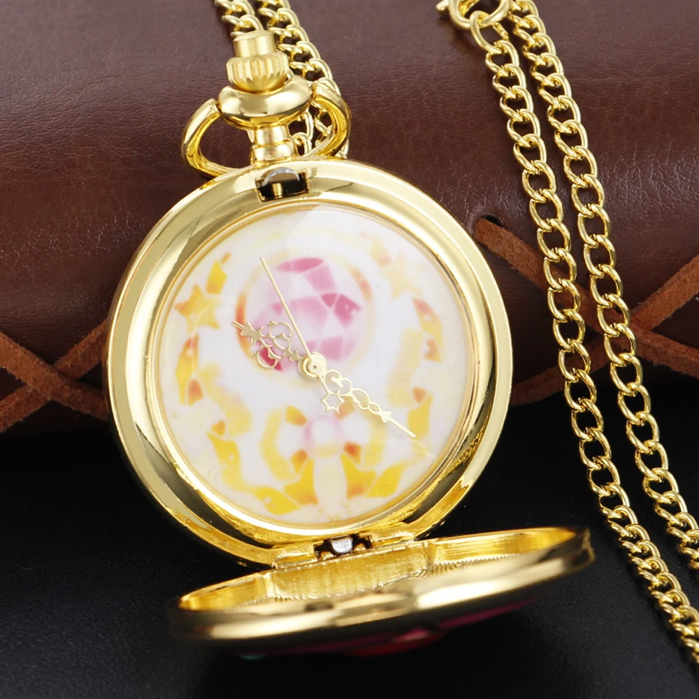 Classic Girl Anime Beauty Girl Steampunk Vintage Quartz Pocket Watch with Fob Chain Women's Watch Pendant Necklace Men's Gift