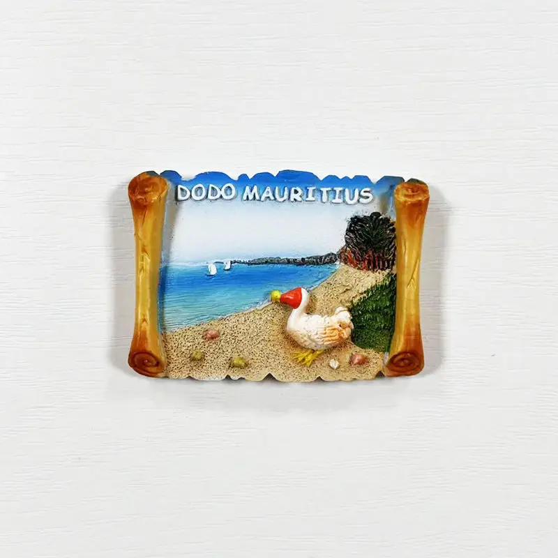 Imán de nevera de resina 3D de la playa de Mauritius Le Morne, decoración linda del hogar de Imanes Nevera, imán de refrigerador de recuerdo de pájaro de Maurius Dodo