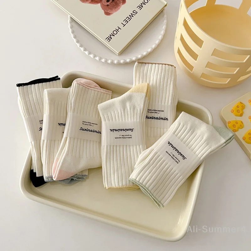 

Зимние теплые спортивные противоскользящие кремовые носки женские в корейском стиле простые однотонные утолщенные вязаные хлопковые длинные носки для фитнеса и йоги