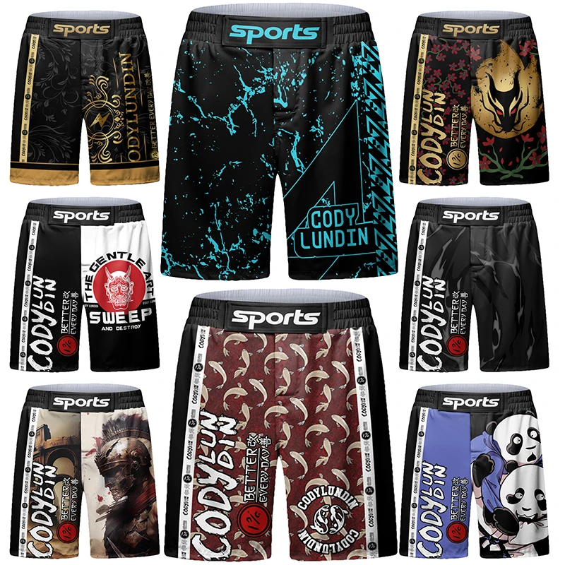 Grappling MMA Spodenki Bjj Jiu Jitsu Odzież bokserska Mężczyźni Rashguard Muay Thai Mma Spodenki Koszulki walki Tanie Krótkie spodnie treningowe