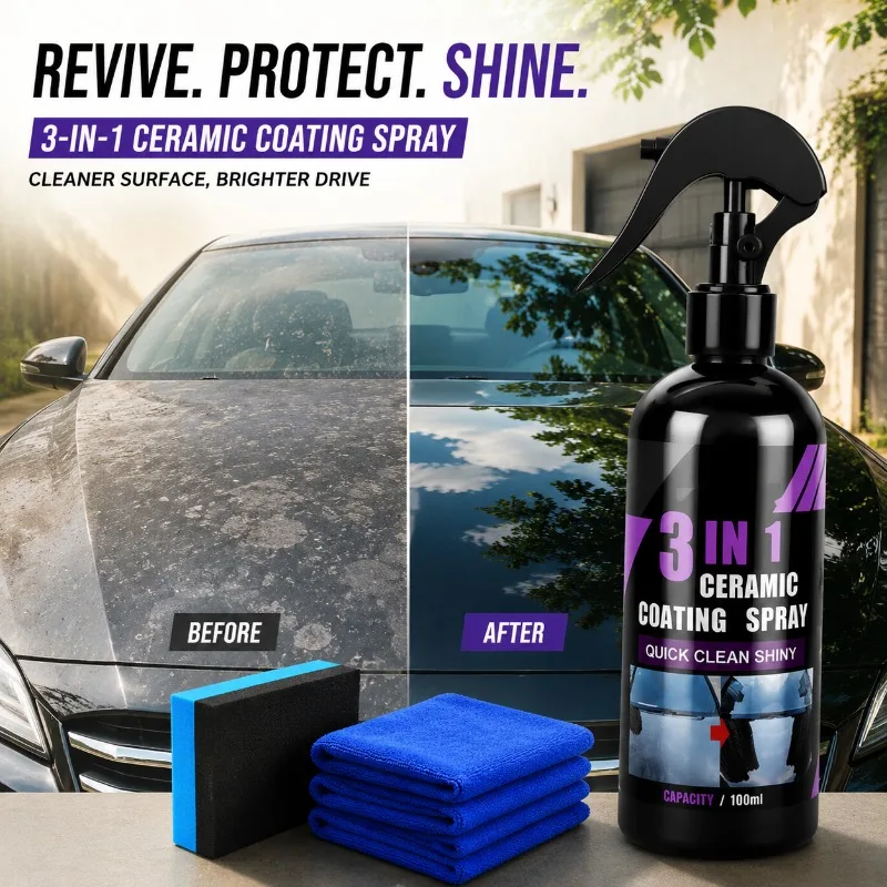 3 In 1 Car Exterior Nano Ceramic Liquid Coating Long Term Paint Protection Hydrophobic Anti Scratch Auto Body Coating Kit