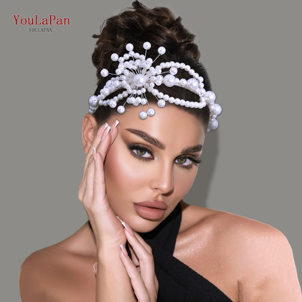 

YouLaPan Pearl Flower Bride Headband Wedding Double Layer Hair Accessories Woman Elegant Party And Wedding Gift Ornaments HP715