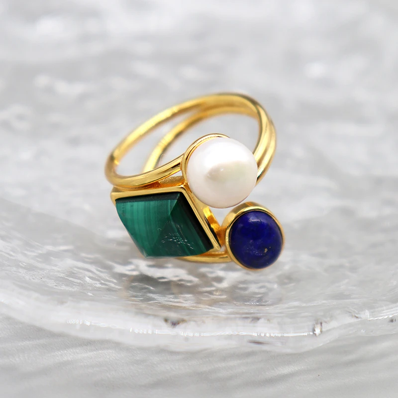 MIQIAO 925 Sterling Silver Pearl Obsidian Lapis Malachite Rings For Women Adjustable New In Luxury High Quality Fine Jewelry