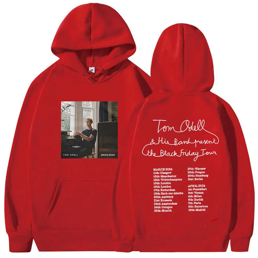 توم أوديل ألبوم جولة 2025 ميرش جرافيك هوديي ملابس رجالي الهيب هوب القوطية كم طويل البلوز عادية المتضخم الصوف هودي