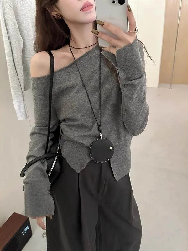 

Женский облегающий вязаный свитер с длинными рукавами, новинка весенней коллекции, асимметричный дизайн с разрезом, дышащий, удобный, для повседневной носки