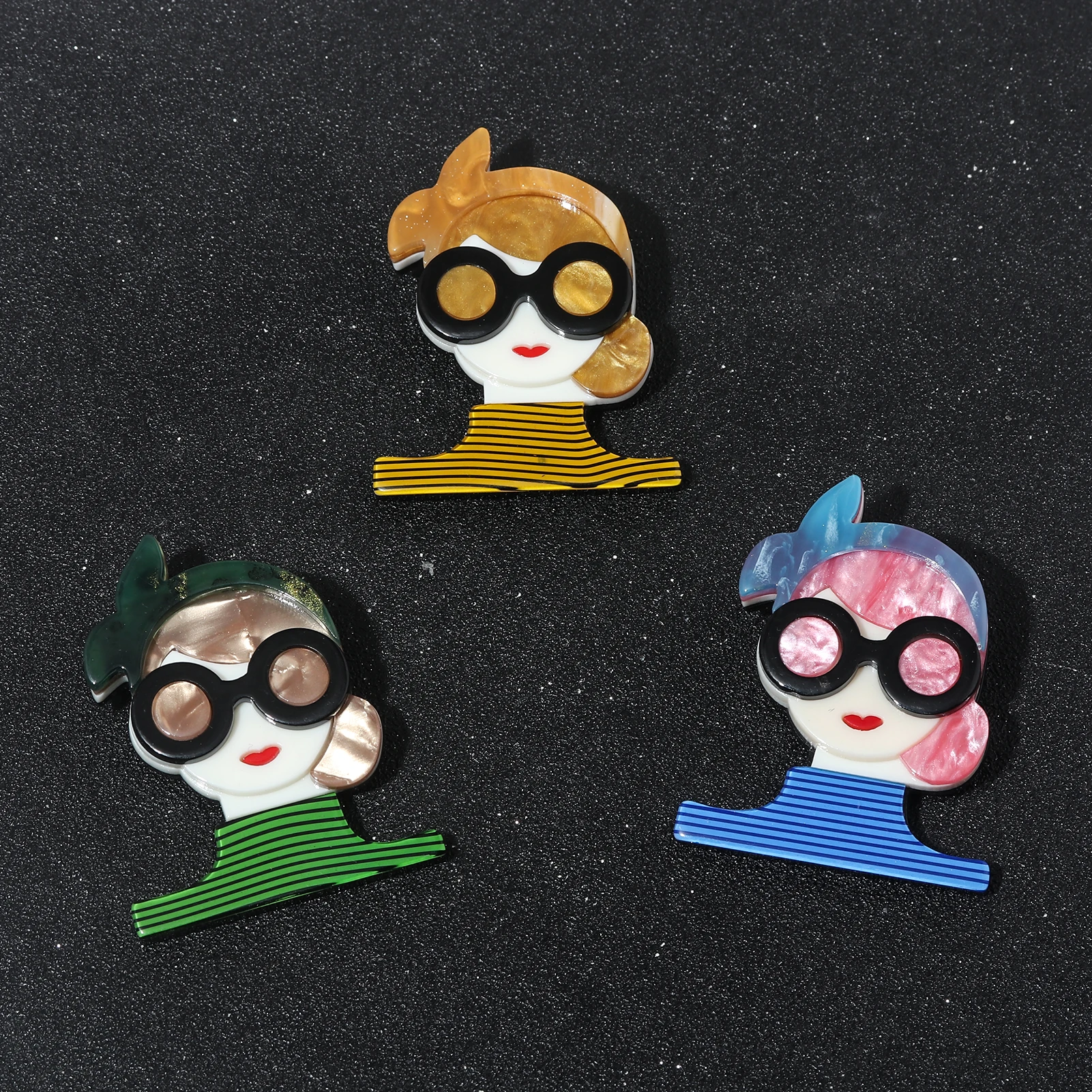 Colorful Stripes Wear Bowknot Glasses Gentle Lady Brooches For Women Acrylic Teacher Elegant Figure Party Office Bag Pin Gifts