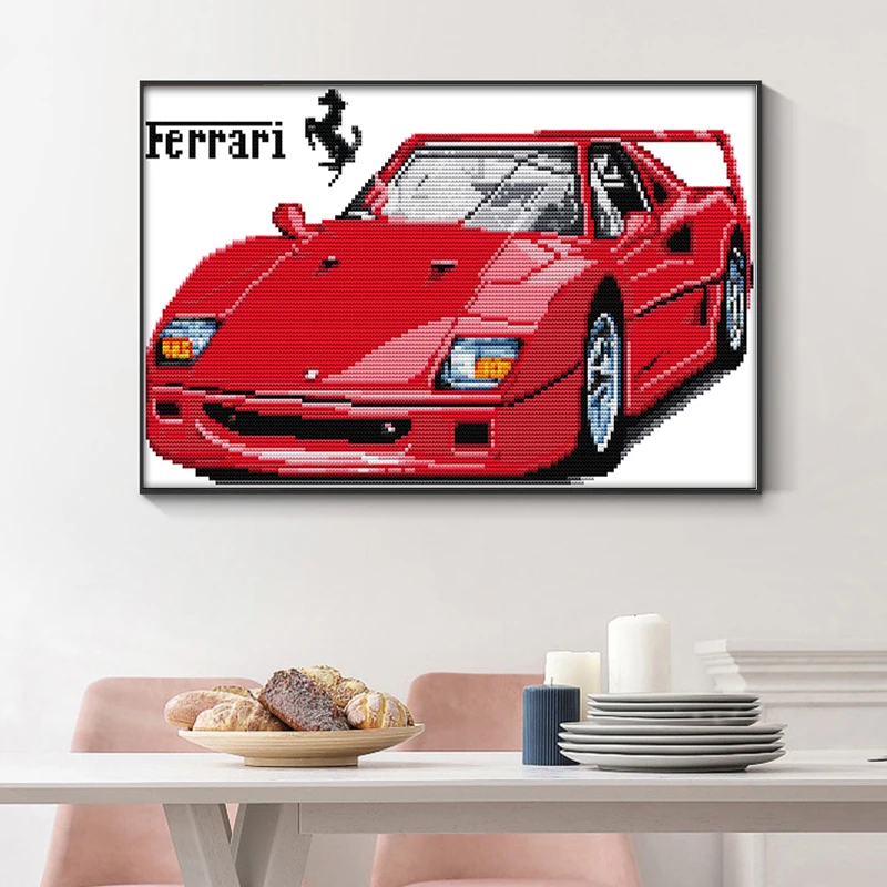 Car model cross-embroidered living room bedroom hanging painting, 11CT/14CT hand-embroidered