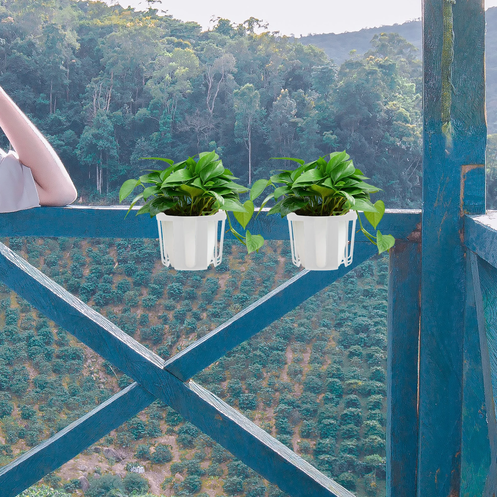 

4pcs Wall Hanging Plantersplastic Balcony Garden Baskets Indoor Outdoor Pot Containers For Railing Fence Hanging Hooks Wall