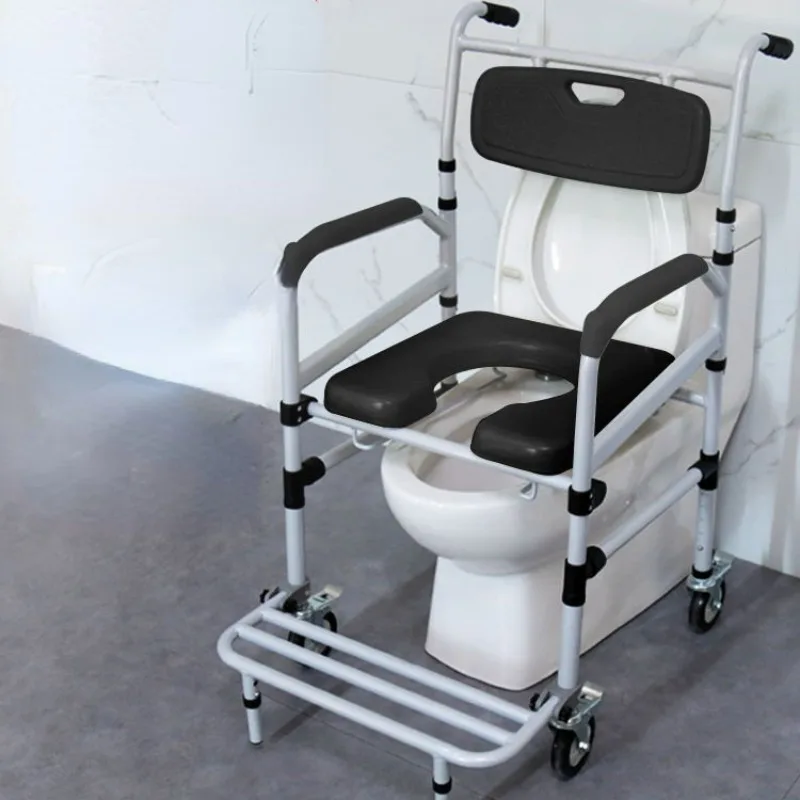 Elderly Toilet Seat with Wheels, Folding Aluminum Alloy Transfer Wheelchair for Disabled Commode Toilet Mobile Toilet Chairs