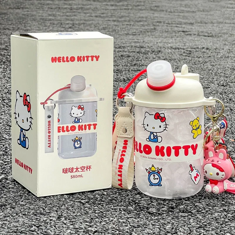 Sanrio Cartoon Anime Character Hellokitty Cinnamoroll Water Cup Kawaii Summer 580ML Large Capacity Straw Cup Student Kettle