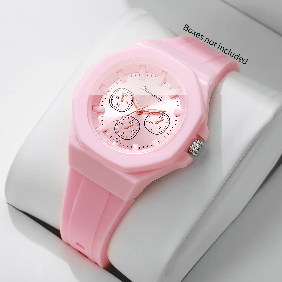 Fashion Women's Octagon Pink Silicone Watch Candy Color Sports Student Quartz Wristwatch Relogio Feminino（Without Box）