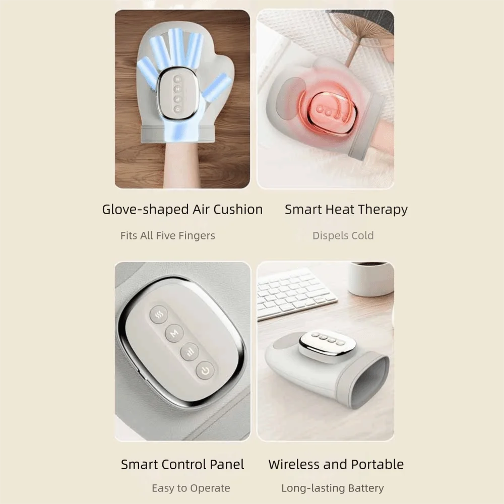 Heat Compress Cordless Hand Massager 5-Level Adjustable Pressure Vibrating Function Electric Hand Massager