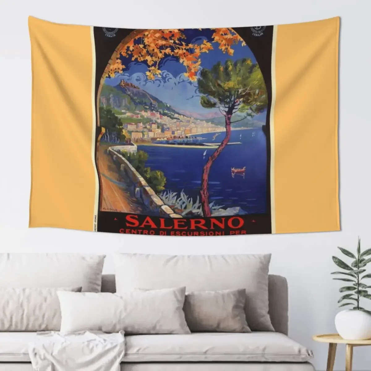 

Salerno Italy vintage summer travel ad Tapestry Bathroom Decor House Decor Tapestry