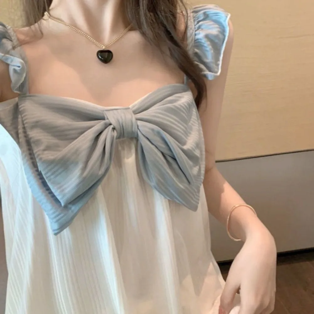 

Ruffle Suspender Shorts Pajama Suit Ice Silk Sleeveless Two Piece Nightwears Loose Female Home Clothes Bowknot Sleepwear Sets