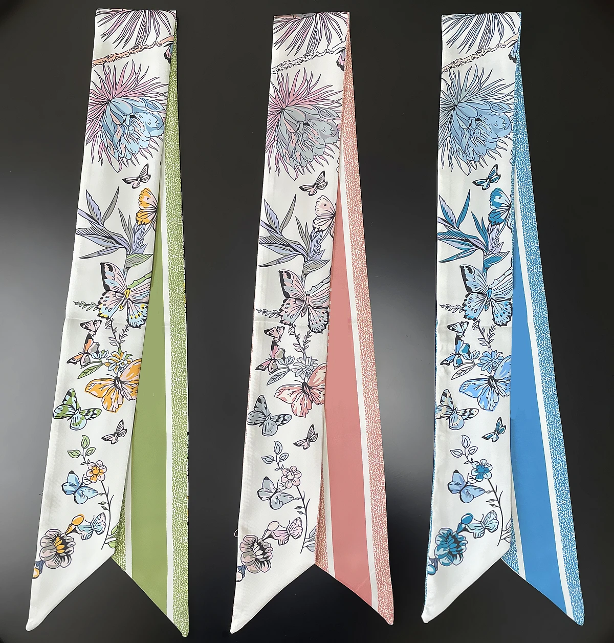 2024 New Design Butterflies In The Flowers Tarot Scarf Women Skinny Bag Silk Scarves Luxury Brand Scarf Foulard Headband