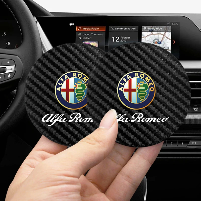 2Pcs Car Coasters Water Cup Mats Waterproof Slot Pads For Alfa Romeo 147 159 156 166 GT Giulietta Mito Giulia 8C Tonale Volante