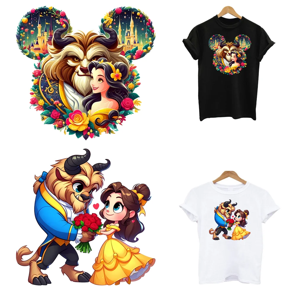 

Heat Adhesive Thermal Transfer T Shirt Stickers Clothing Iron On Ironing Fusible Patches Beauty and the Beast Disney Custom DIY