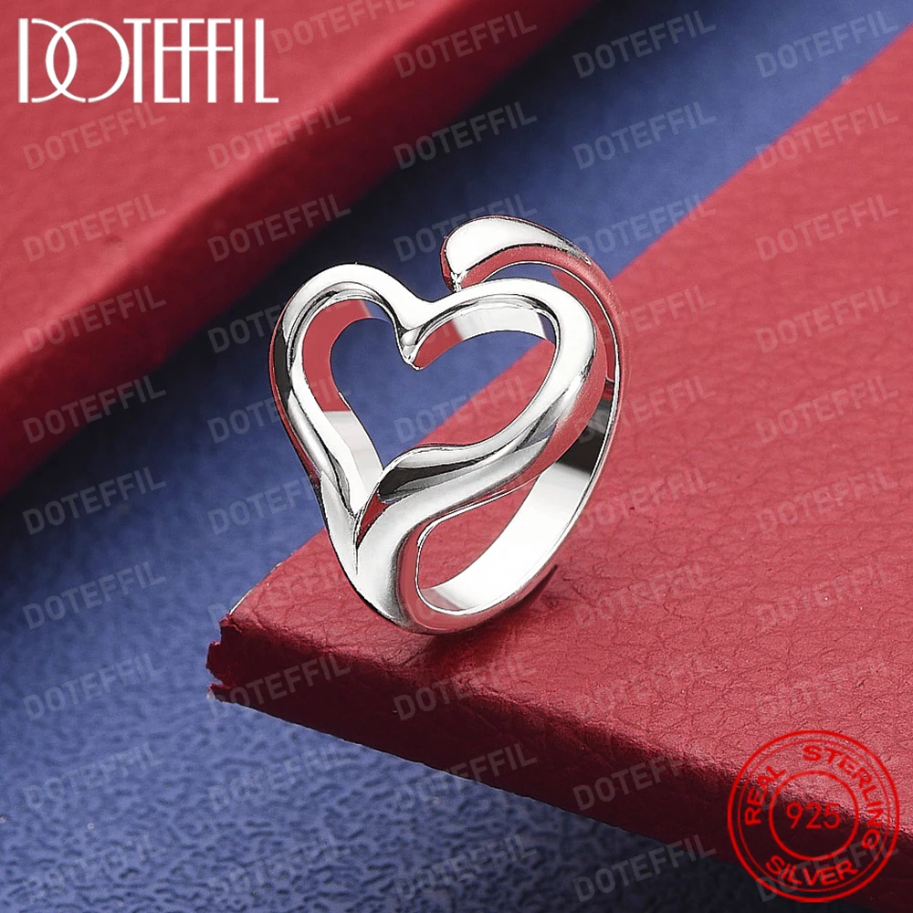 925 Sterling Silver Heart-Shaped Open Ring For Women Wedding Engagement Party Jewelry