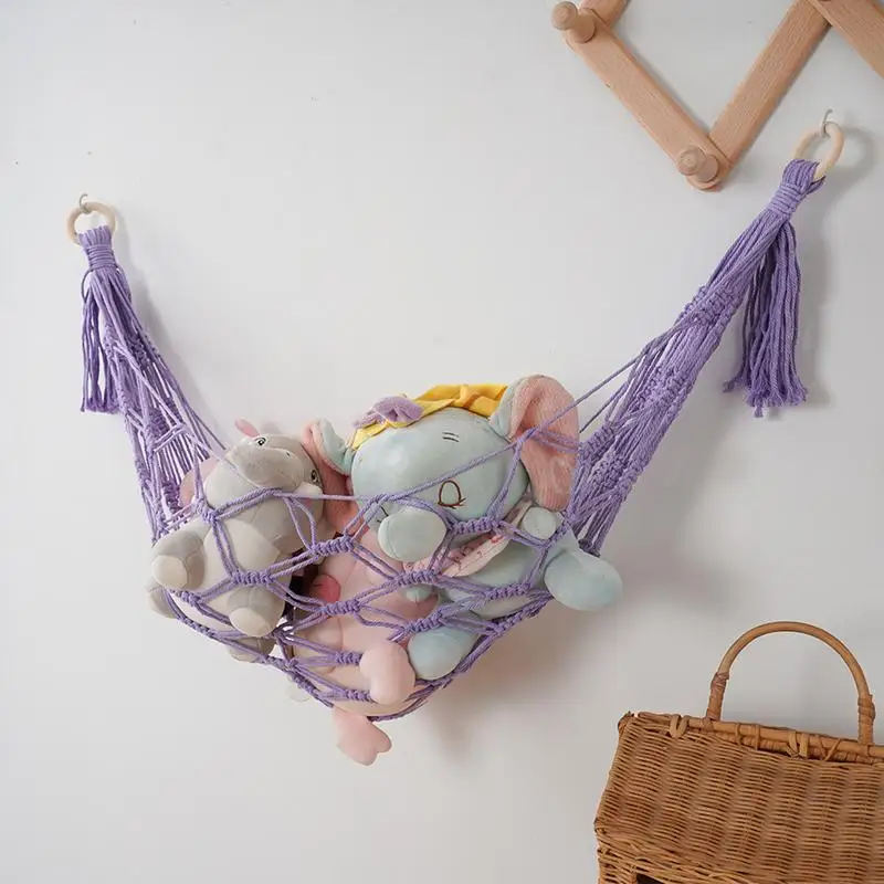 Stuffed Animal Toy Storage Hammock Stuffed Animal Hammock with Macrame Bohemian Tapestry Wall Storage Bag for Childrens Room