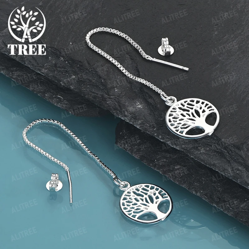 

Fine 925 Sterling Silver Tree Pattern Round Drop Earring Women Fashion Party Exquisite Jewelry Wedding Banquet Accessories Gift