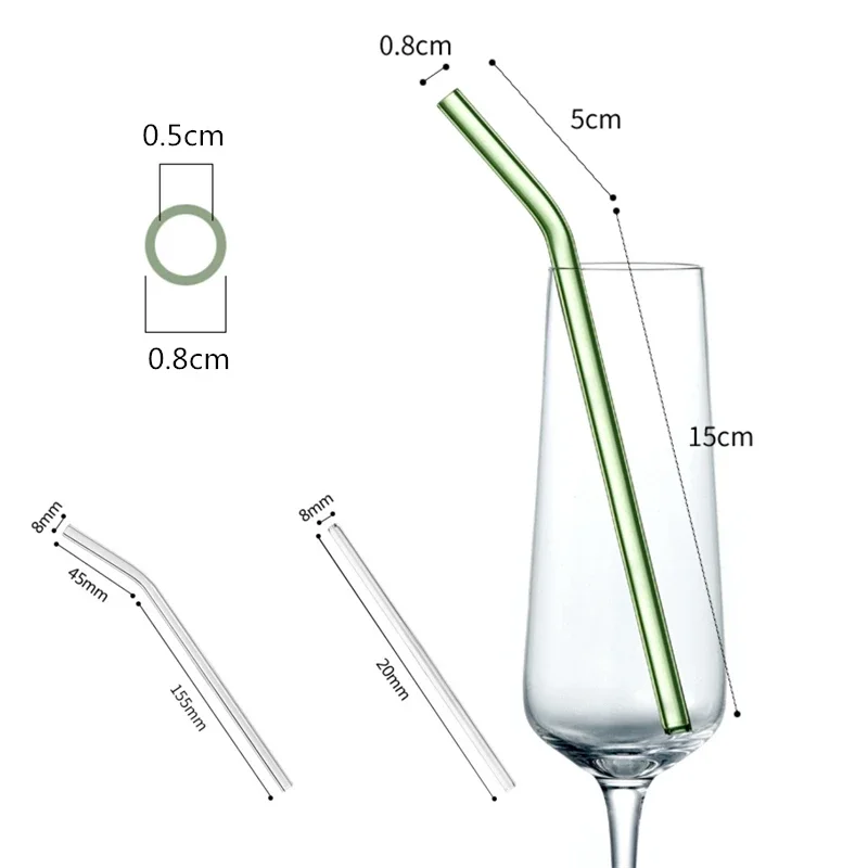 20cm Colorful Reusable Glass Straws High Borosilicate Glass Eco Friendly Drinking Straw for Cocktail Smoothie Milkshake Dinkware