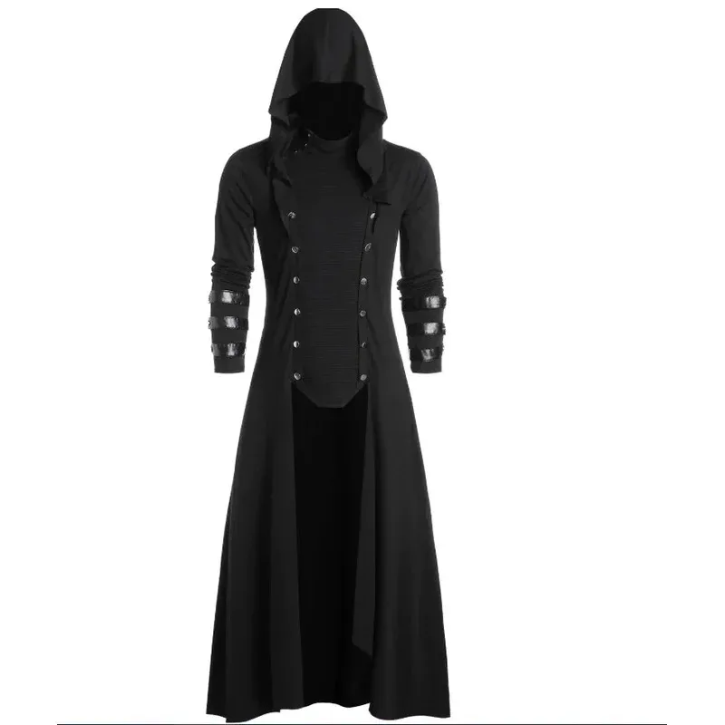 Manteau gothique Long pour hommes et femmes adultes, victorien médiéval, Steampunk, manteau à capuche, createur de Vampire, Costumes de Cosplay pour Halloween